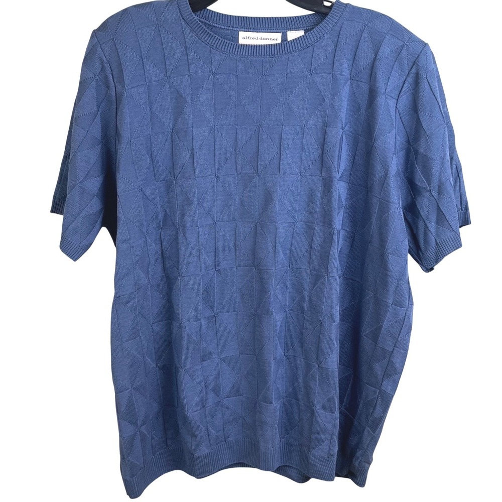 Alfred Dunner Blue Raised Quilted Textured Short Sleeve Round Neck Sweater 2X‎